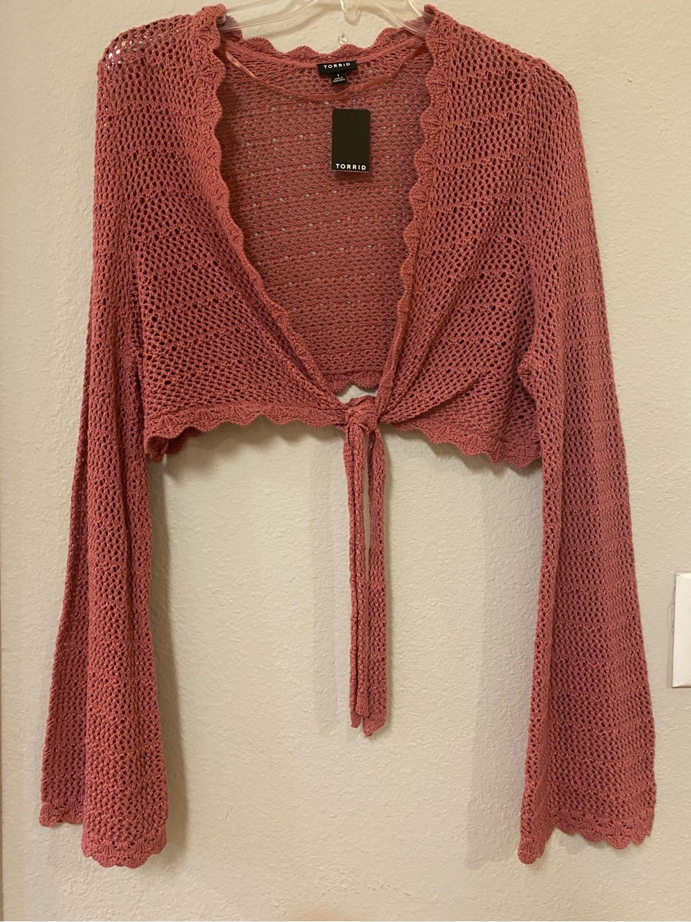 torrid Dusty Rose Cropped Tie-Front Open Knit Sweater - Quick List For Show